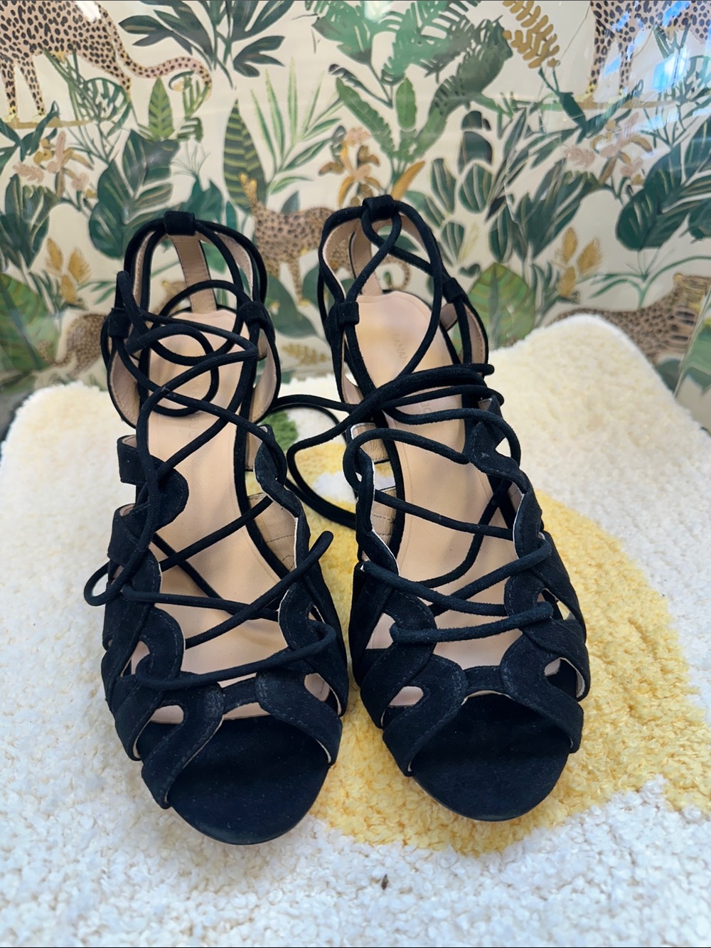 Banana Republic Black Lace-Up Strappy Heels